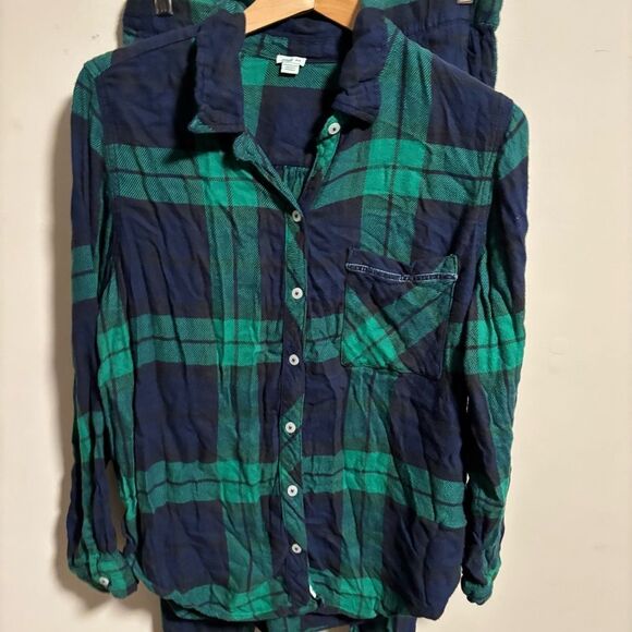 aerie Plaid Flannel matching Pajama set - Green/Black, Size Small Medium - Picture 5 of 14